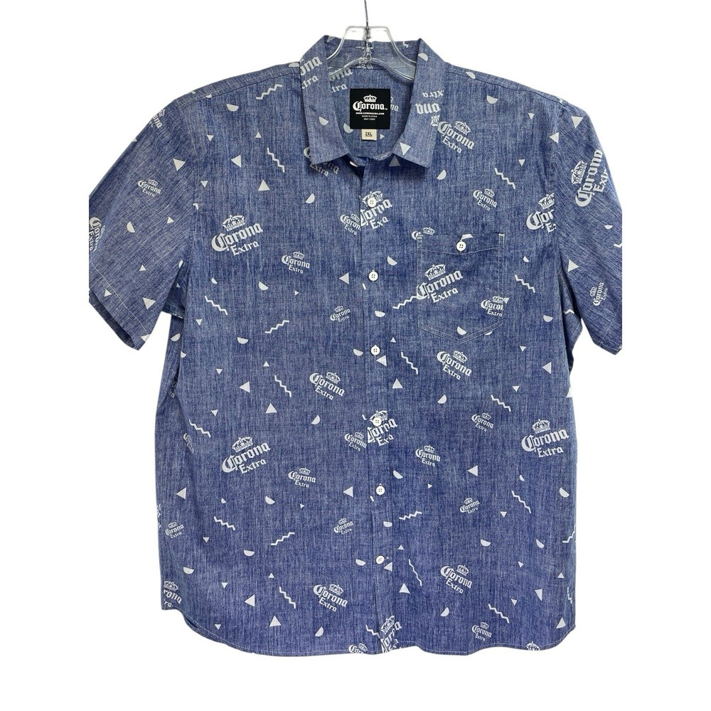 Corona Beer Hawaiian Sz 2XL Blue Button Up Cotton Shirt (AA20) NW/OTs